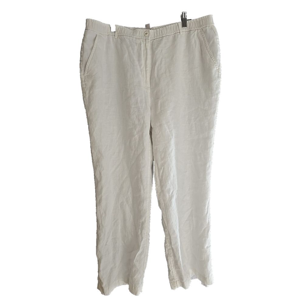 JM Collection White Straight Leg Linen High Rise Casual Pants Womans Size 16